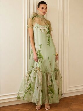 NWT CAARA Melody Mint
Blossom Floral Organza Few Moda Dress Size Medium
